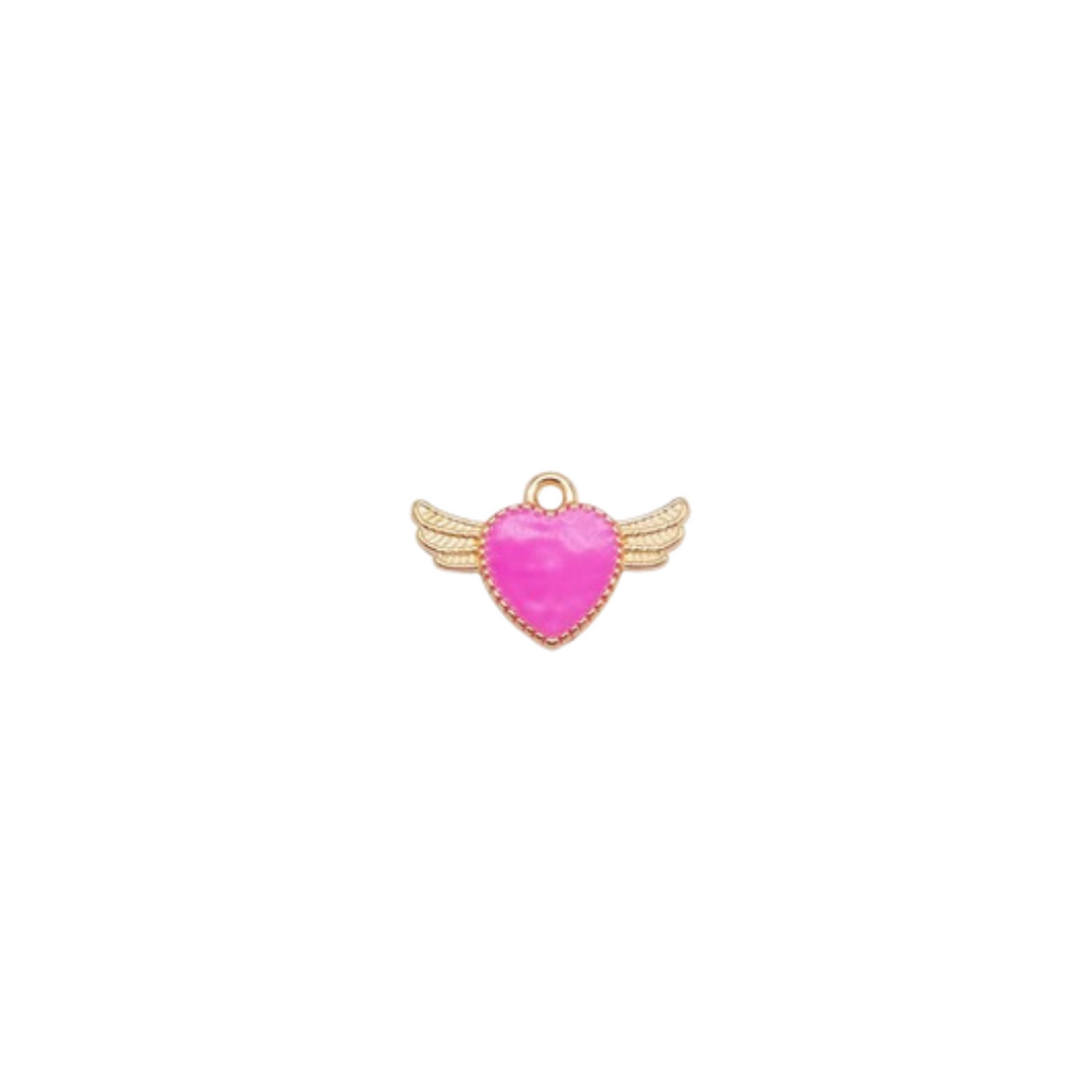 PINK WINGED HEART CHARM